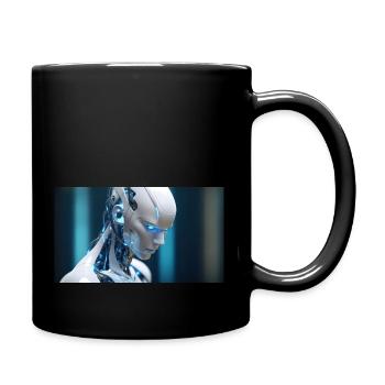 Futuristic robot with blue eyes - Full Colour Mug - black - Right