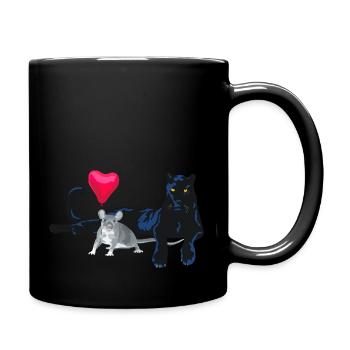 Katz und Maus in Liebe - Tasse einfarbig - Schwarz - Rechts