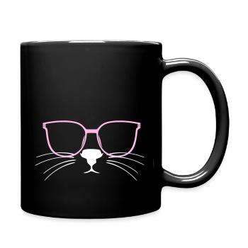 Katze Brille Comic Katzenfreund Katzenfrau Tiger - Tasse einfarbig - Schwarz - Rechts