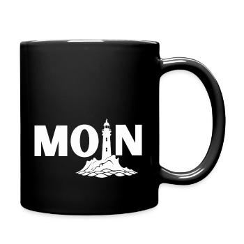 Norddeutsches Maritimes Moin Design mit Leuchtturm - Tasse einfarbig - Schwarz - Rechts