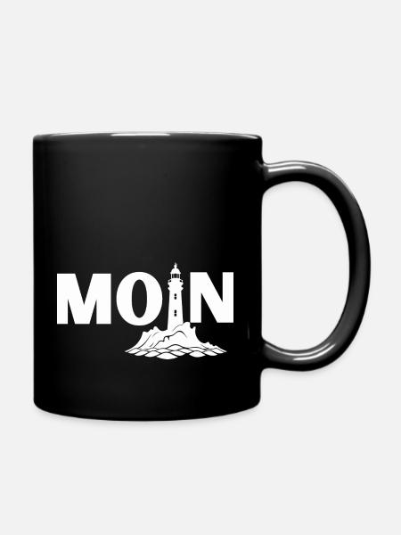 Norddeutsches Maritimes Moin Design mit Leuchtturm - Tasse einfarbig - Schwarz