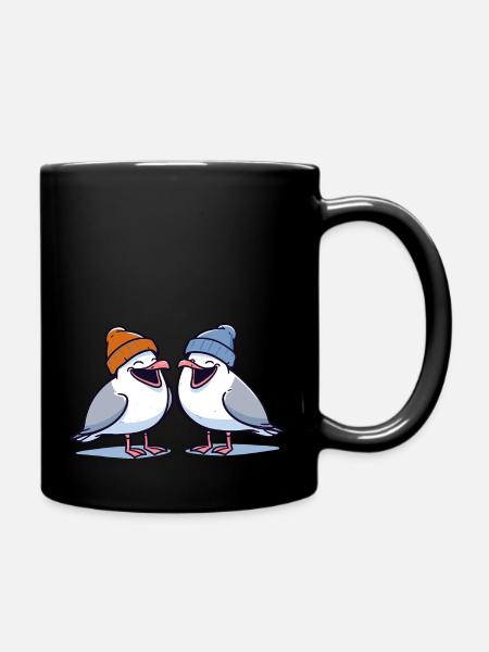 Good Mood Seagull - Mouettes Moin avec bonnet - Mug uni - noir