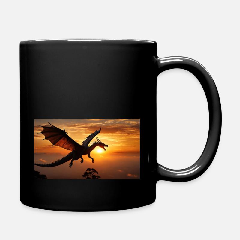 A realistic majestical dark dragon sunset - Full Colour Mug - black