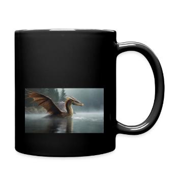 Ein realistischer böser dunkler Drache in einem nebligen Fluss - Tasse einfarbig - Schwarz - Rechts