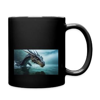 Ein realistischer böser dunkler Drache in einem nebligen Fluss - Tasse einfarbig - Schwarz - Rechts