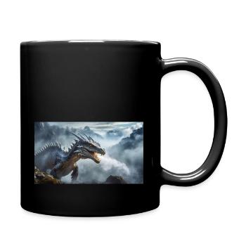 Ein realistischer böser dunkler Drache beim Erklimmen eines Nebels - Tasse einfarbig - Schwarz - Rechts