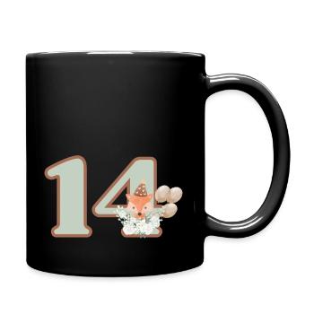 14. Geburtstag Fuchs Blumen - Tasse einfarbig - Schwarz - Rechts