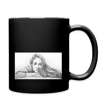 frau bleistiftzeichnung - Tasse einfarbig - Schwarz - Rechts