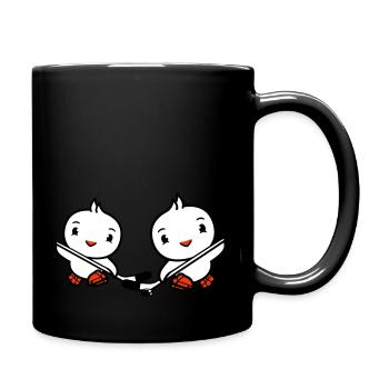 2 Vögel spielen Eishockey Sport Puck Zwei Schläger - Tasse einfarbig - Schwarz - Rechts