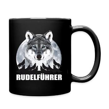 08 Wolf Mond Vollmond Rudel Rudelführer - Tasse einfarbig - Schwarz - Rechts