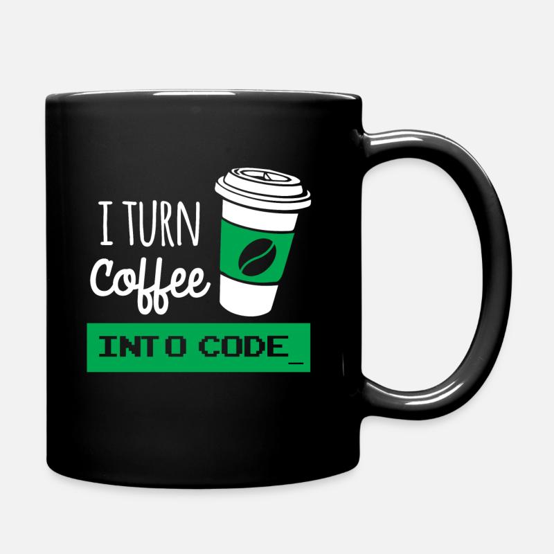 I turn coffee into developer code - Full Colour Mug - black