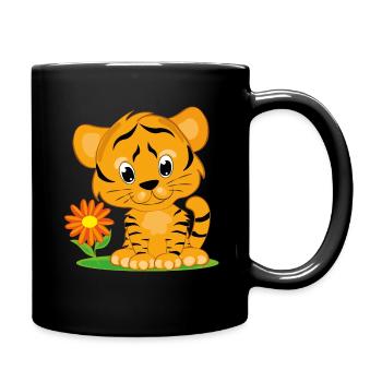 Baby Tiger Blume Kinderlogo - Tasse einfarbig - Schwarz - Rechts