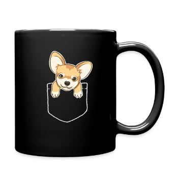 Chihuahua Brusttasche Pocket Hund Geschenk - Tasse einfarbig - Schwarz - Rechts