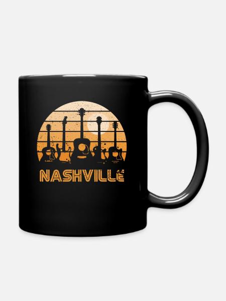 Retro Sunset Nashville Guitars - Full Colour Mug - black