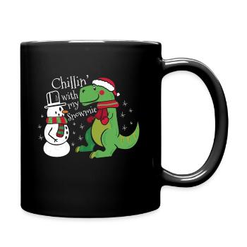 Noël drôle T-Rex Bonhomme de neige dinosaure - Mug uni - noir - Droite