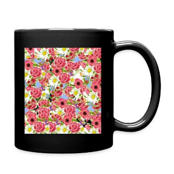 Blumenmuster bunte Blumen - Tasse einfarbig - Schwarz - Rechts
