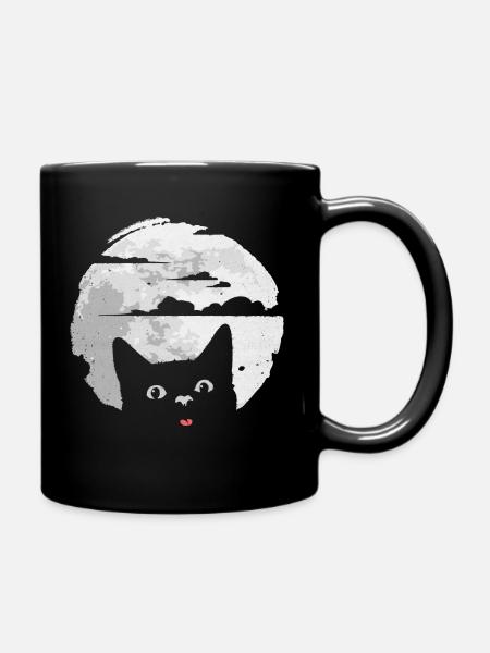 Cat disturbs full moon - causes lunar eclipse - Full Colour Mug - black