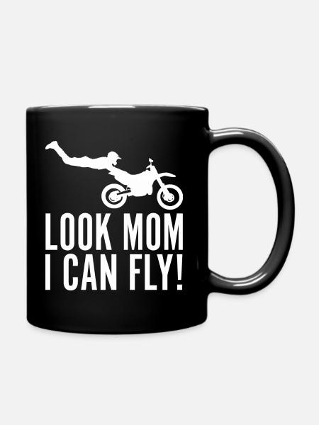 Look mom i can fly motocross biker bike funny - Full Colour Mug - black