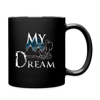 Dog and woman hiking - Full Colour Mug - black - Right