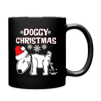 Weihnachten Hund Nikolausmütze - Doggy Christmas - Tasse einfarbig - Schwarz - Rechts