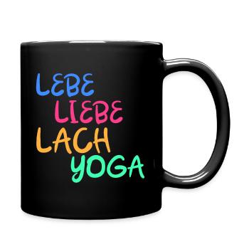 Lachyoga Lächeln Lebe Liebe Humor Geschenk - Tasse einfarbig - Schwarz - Rechts