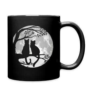 Cats on Tree at Moonlight - Dear Cat - Full Colour Mug - black - Right