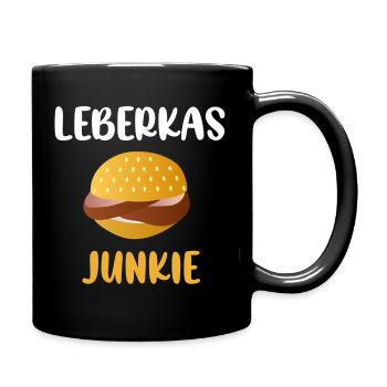 Leberkäse Junkie Spruch Fleischkäsebrötchen - Tasse einfarbig - Schwarz - Rechts