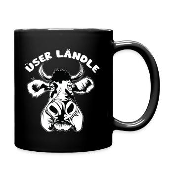 Vorarlberger Gsiberger Ländle Spruch mit der Kuh - Tasse einfarbig - Schwarz - Rechts