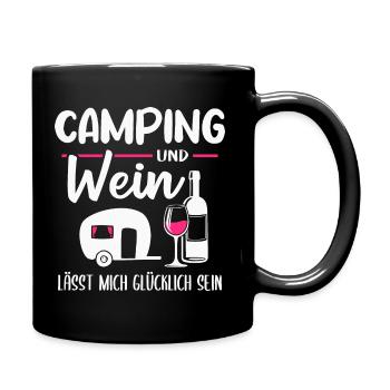 Camping und Wein Wohnwagen Camper Wohnmobil - Tasse einfarbig - Schwarz - Rechts