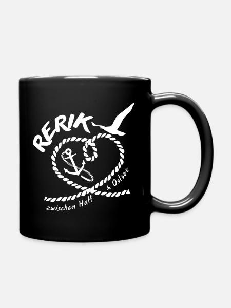 Rerik, Ostseebad, Anker & Herz - Tasse einfarbig - Schwarz