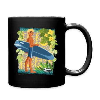 Zoom Der Weiße Delfin Yann Und Sein Surfbrett - Tasse einfarbig - Schwarz - Rechts