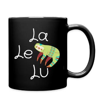 Schlafshirt Faultier Morgenmuffel Nachthemd Pyjama - Tasse einfarbig - Schwarz - Rechts