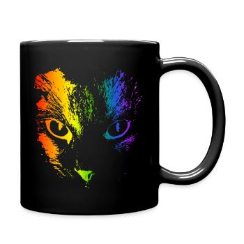 Regenbogen Katze Katzen Katzengesicht Kätzchen 3 - Tasse einfarbig - Schwarz - Rechts