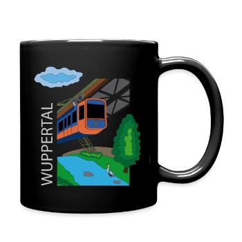 Wuppertaler Schwebebahn (grauer Schriftzug) - Tasse einfarbig - Schwarz - Rechts
