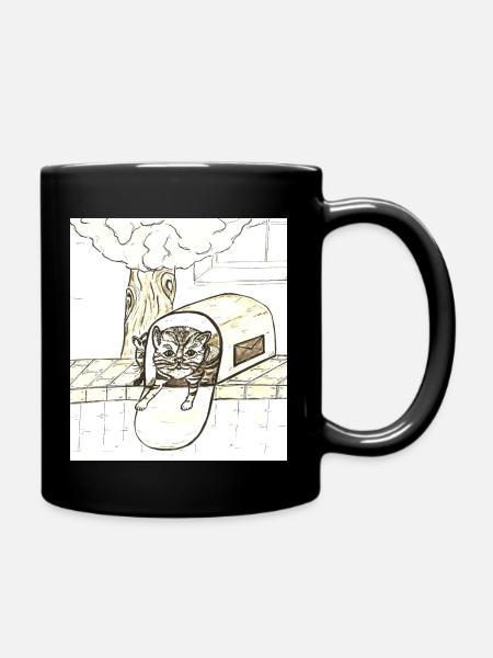 Kätzchen im Briefkasten - Tasse einfarbig - Schwarz