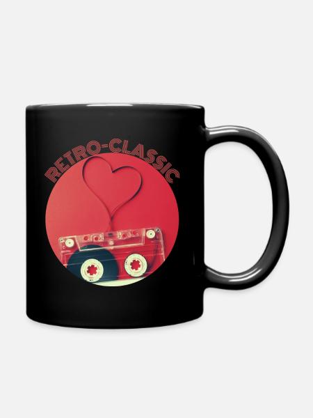 RETRO- CLASSIC DESIGN, Kasette und Herz - Tasse einfarbig - Schwarz