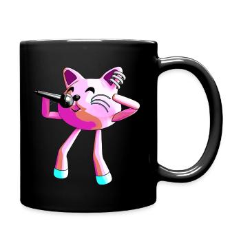 Pink cat sings with a microphone - Full Colour Mug - black - Right