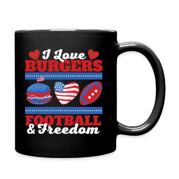 Liebe Burger Football und Frieden - Tasse einfarbig - Schwarz - Rechts