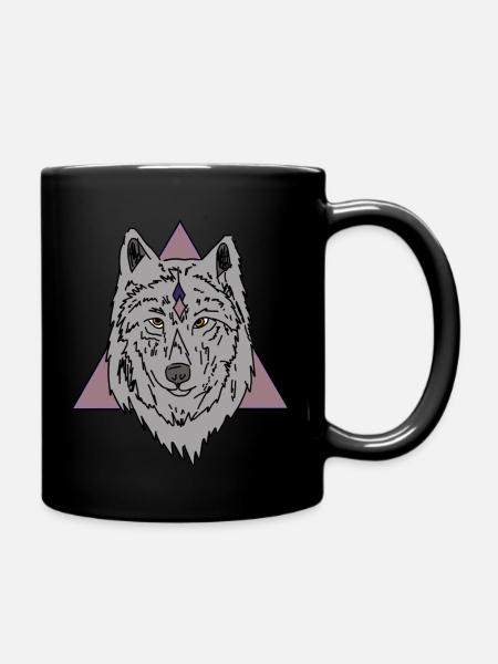 Kopf eines grauen Wolfes - Tasse einfarbig - Schwarz