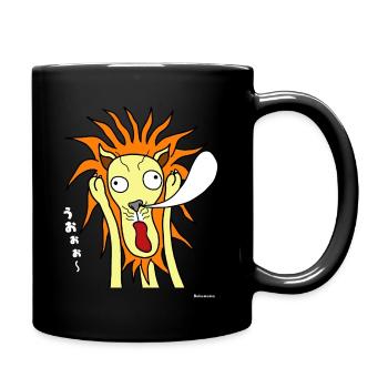 crazy lion, with a cold, Uooo in Japanese - Full Colour Mug - black - Right