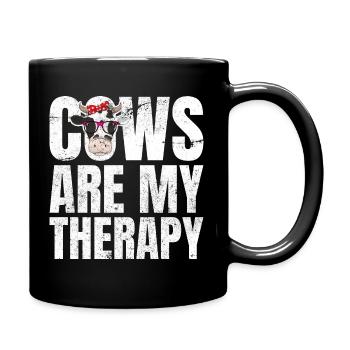 Cows Are My Therapy Kühe Bauer Landwirt - Tasse einfarbig - Schwarz - Rechts