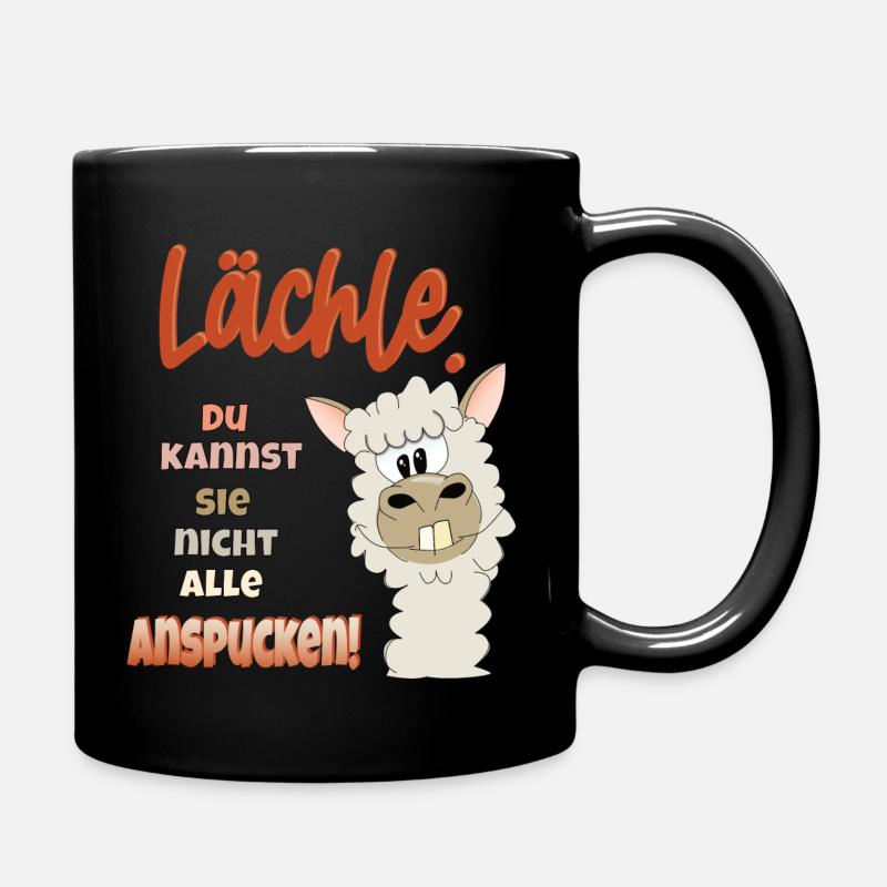 Alpaka Lächle du kannst sie nicht alle anspucken - Tasse einfarbig - Schwarz