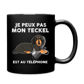 Chien Teckel Téléphone Humour Homme Ou Femme - Mug uni - noir - Droite