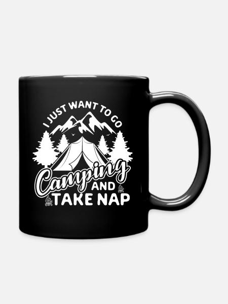 Ich will nur campen und schlafen Camping Wohnwagen - Tasse einfarbig - Schwarz