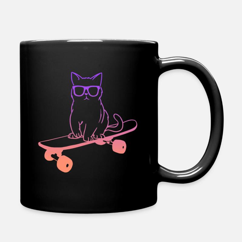 Skateboarding Cat on Skateboard - Full Colour Mug - black