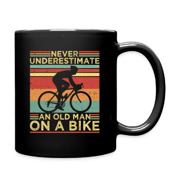 Never underestimate an old man on a bike - Full Colour Mug - black - Right