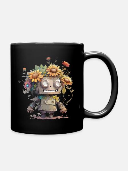 Lustiges Roboterkind - Tasse einfarbig - Schwarz