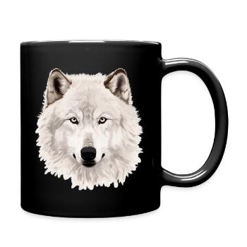 Furchtloses Auge des Wolfsgesichts Weiße Wolfsgrafik - Tasse einfarbig - Schwarz - Rechts