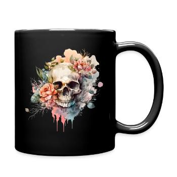 Skull with flowers - Skull Dia De Los Muertos - Full Colour Mug - black - Right
