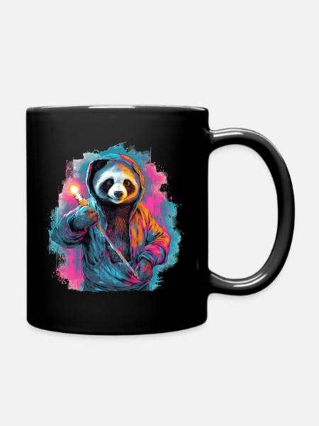Panda mit Fackel - Tasse einfarbig - Schwarz